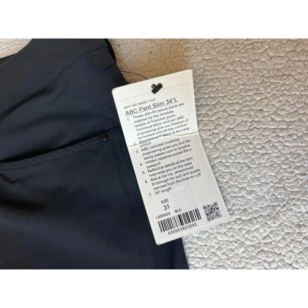 NWT Lululemon ABC Pants Slim Black Mens 31